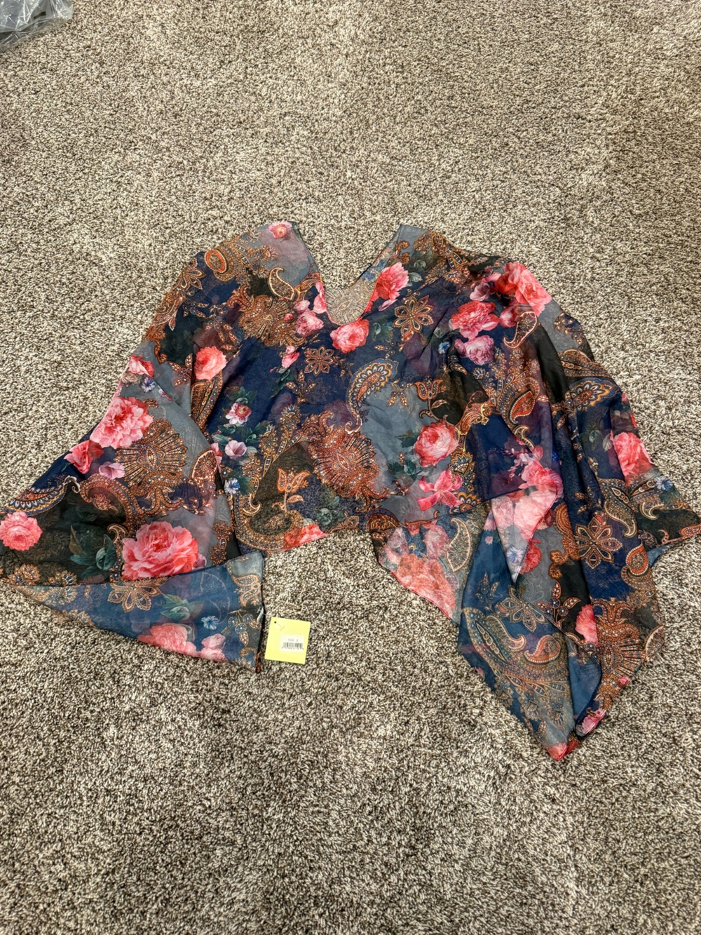 Sheer Floral Paisley Wrap Scarf in Navy and Pink